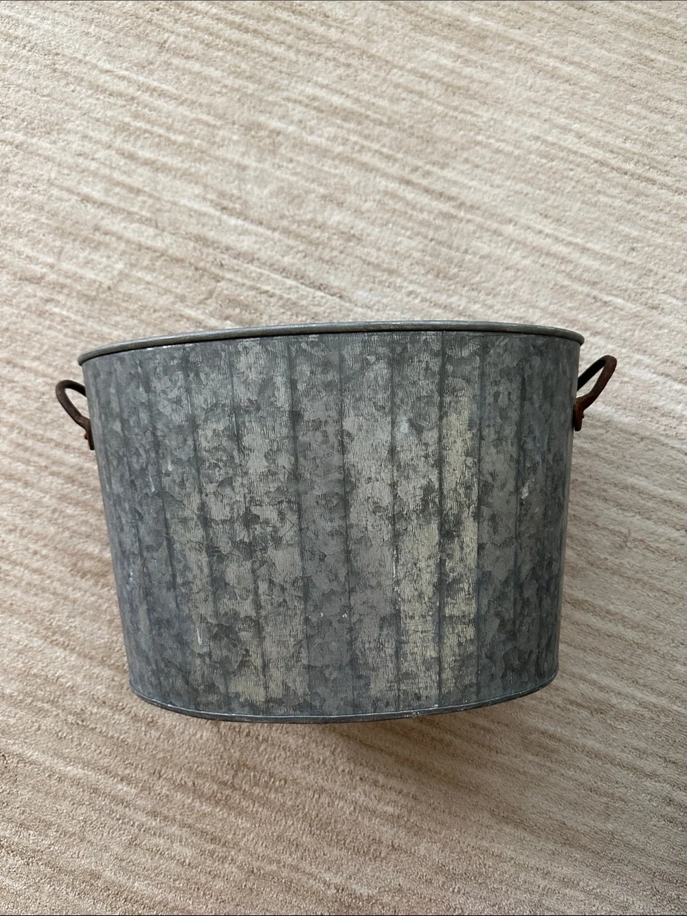 Crate & Barrel Beverage Tub Fluted Galvanized Metal Rustic Cooler Oval